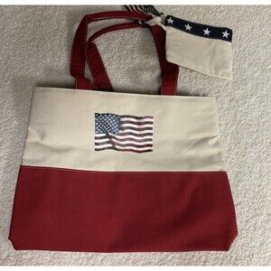 Sonoma Canvas Totes USA Patriotic Flag Red White & Blue With Zippered Coin Bag
